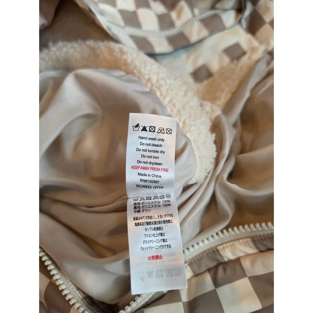 Rylee + Cru Kids Checkered Snowsuit Tan Cream Faux Fur Hood Down Fill 12-18m